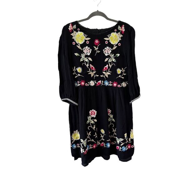 French Connection Saya Embroidered Crepe Flare Dress Women’s Black Size 10 - Picture 1 of 6